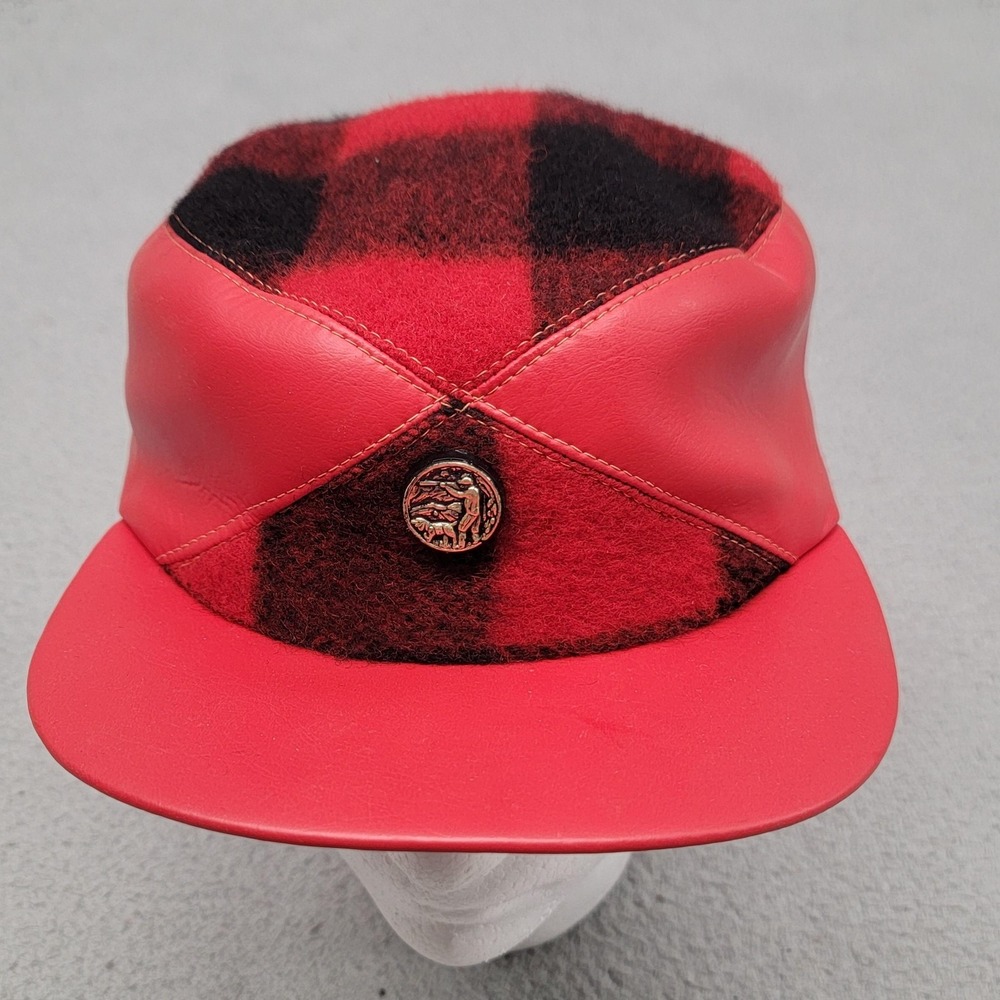 Vintage 50s Doe-Lon Hat Army Cap Mens 7 1/2 Red Buffalo Plaid Hunting Lined